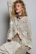 Floral Heart + Star Appliqué Lace Trim Cardigan