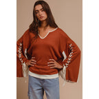 Laced Arm Boho Bell Sleeve Top