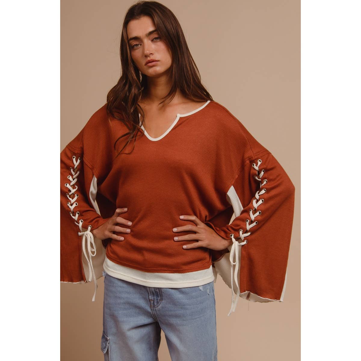 Laced Arm Boho Bell Sleeve Top