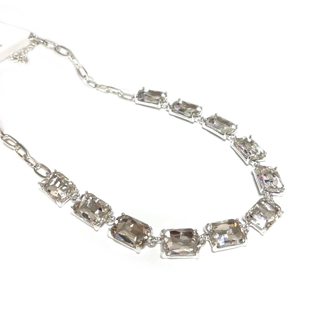 Rectangle Crystal Glass Linked Statement Chain Necklace