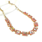Rectangle Crystal Glass Linked Statement Chain Necklace
