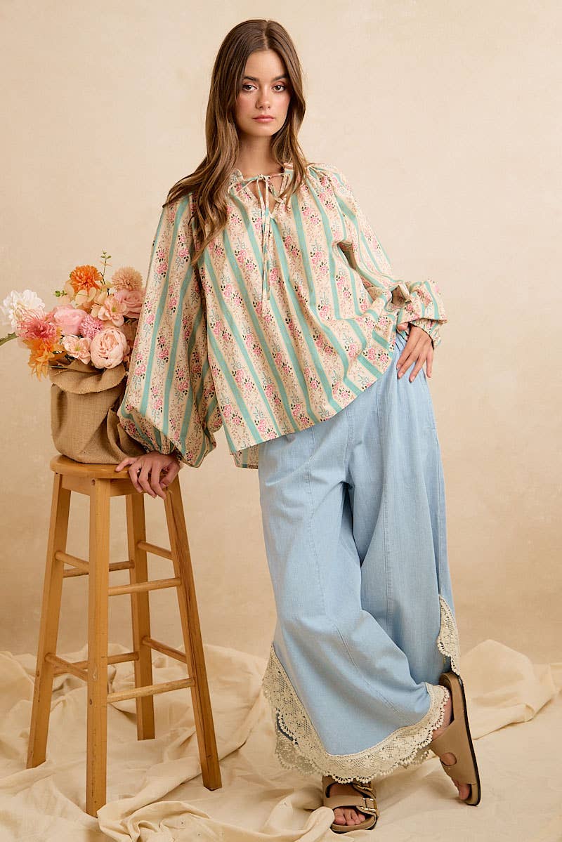 Crochet Trim Tulip Wide Leg Jeans