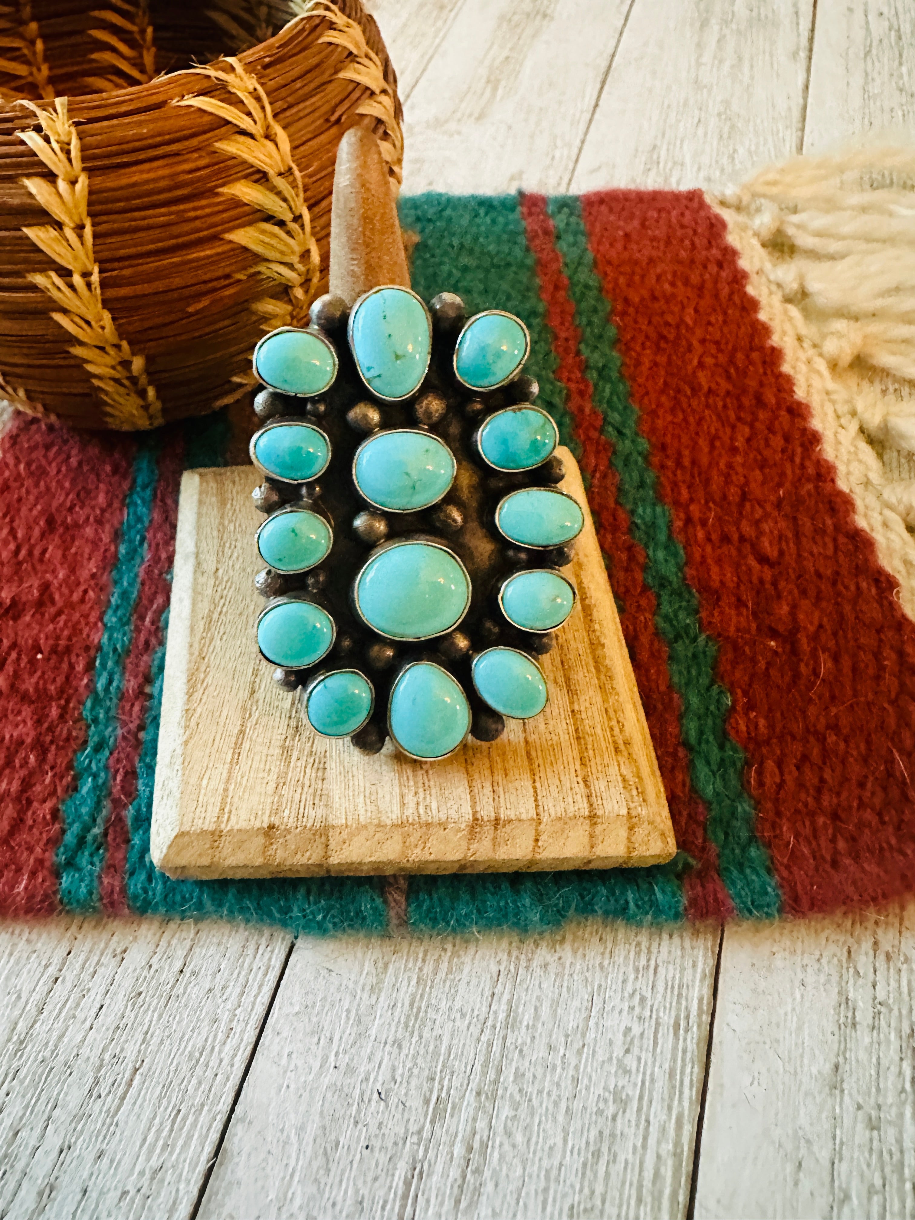 Handcrafted Sterling Silver & Kingman Turquoise Ring Size 10