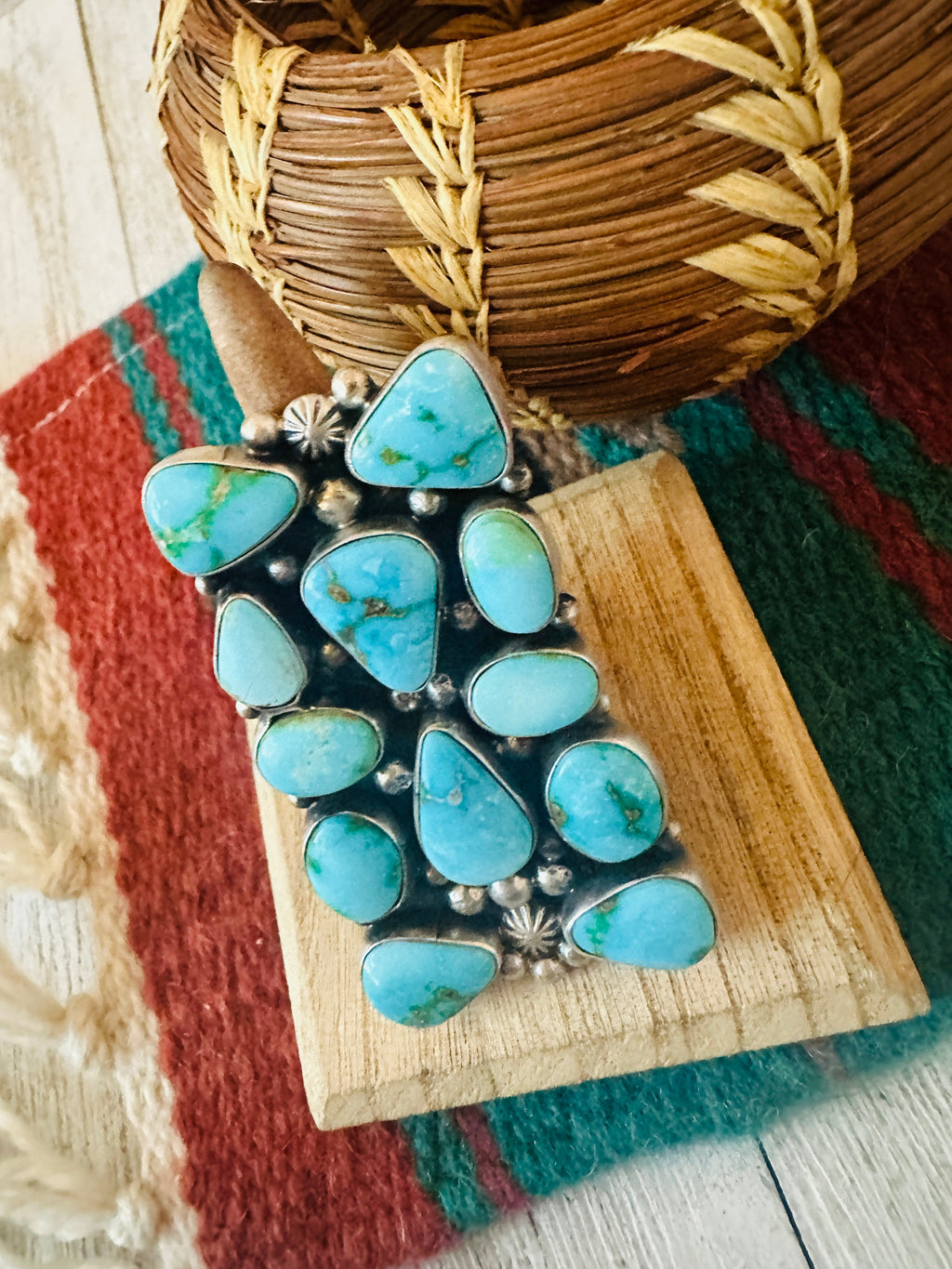 Handcrafted Sterling Silver & Kingman Turquoise Ring Size 9
