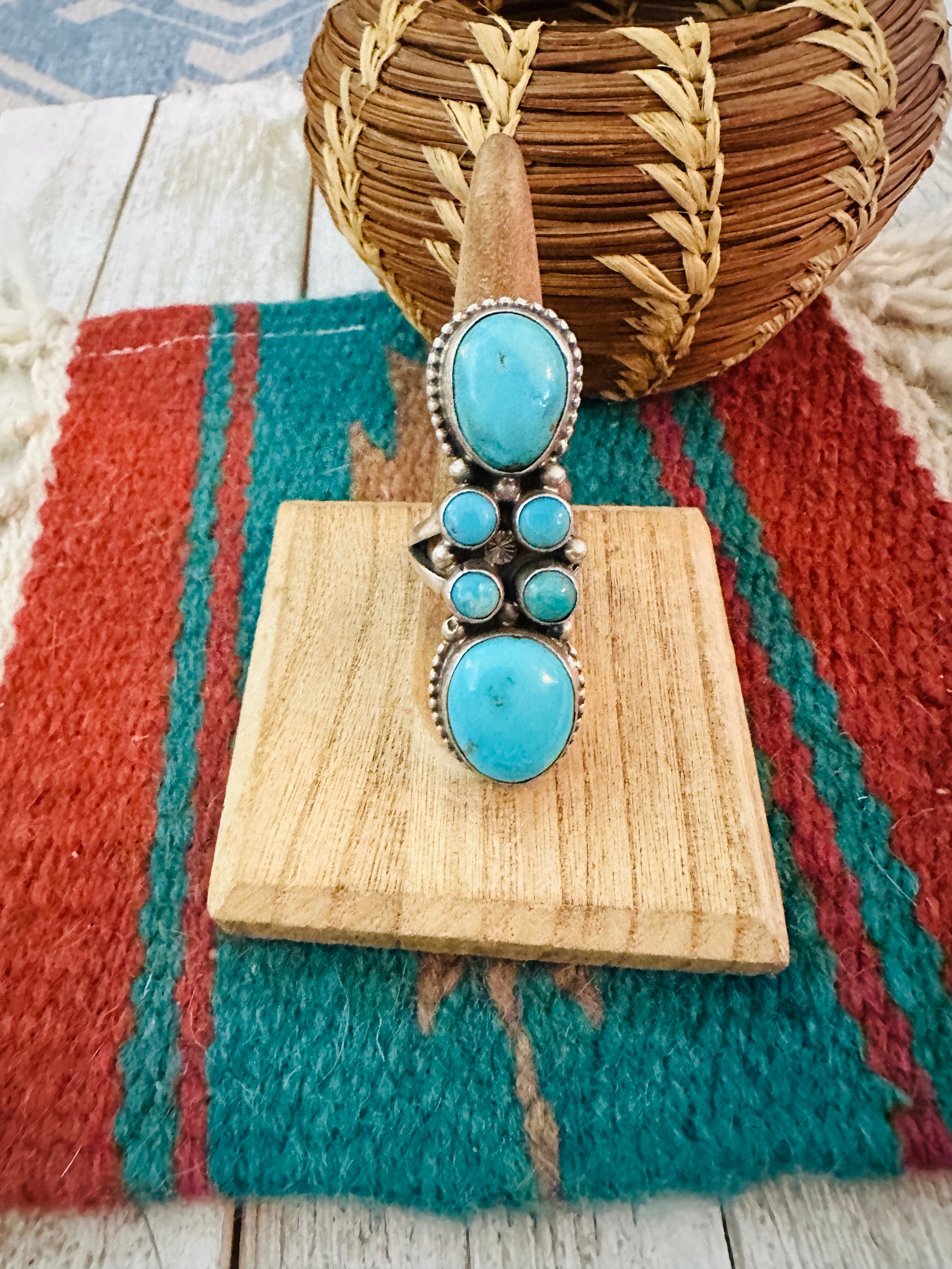 Handcrafted Sterling Silver & Kingman Turquoise Ring Size 8