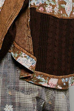 POL French Terry Raw-Edge Trim Patchwork Textured Knit Top