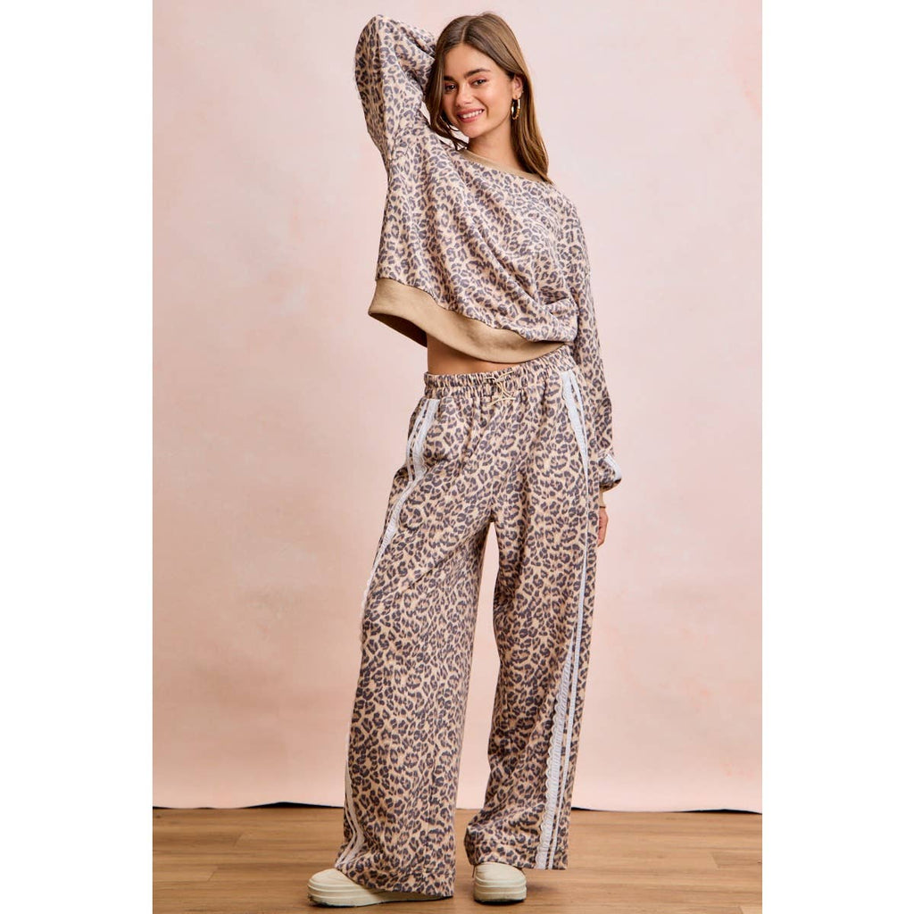 Leopard Lace Stripe Sweat Pants