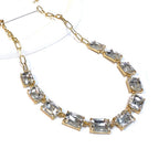 Rectangle Crystal Glass Linked Statement Chain Necklace
