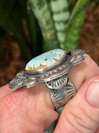 Handcrafted Sterling Silver and Number 8 Turquoise Ring by Artist, Gilbert Tom, Size 10.5