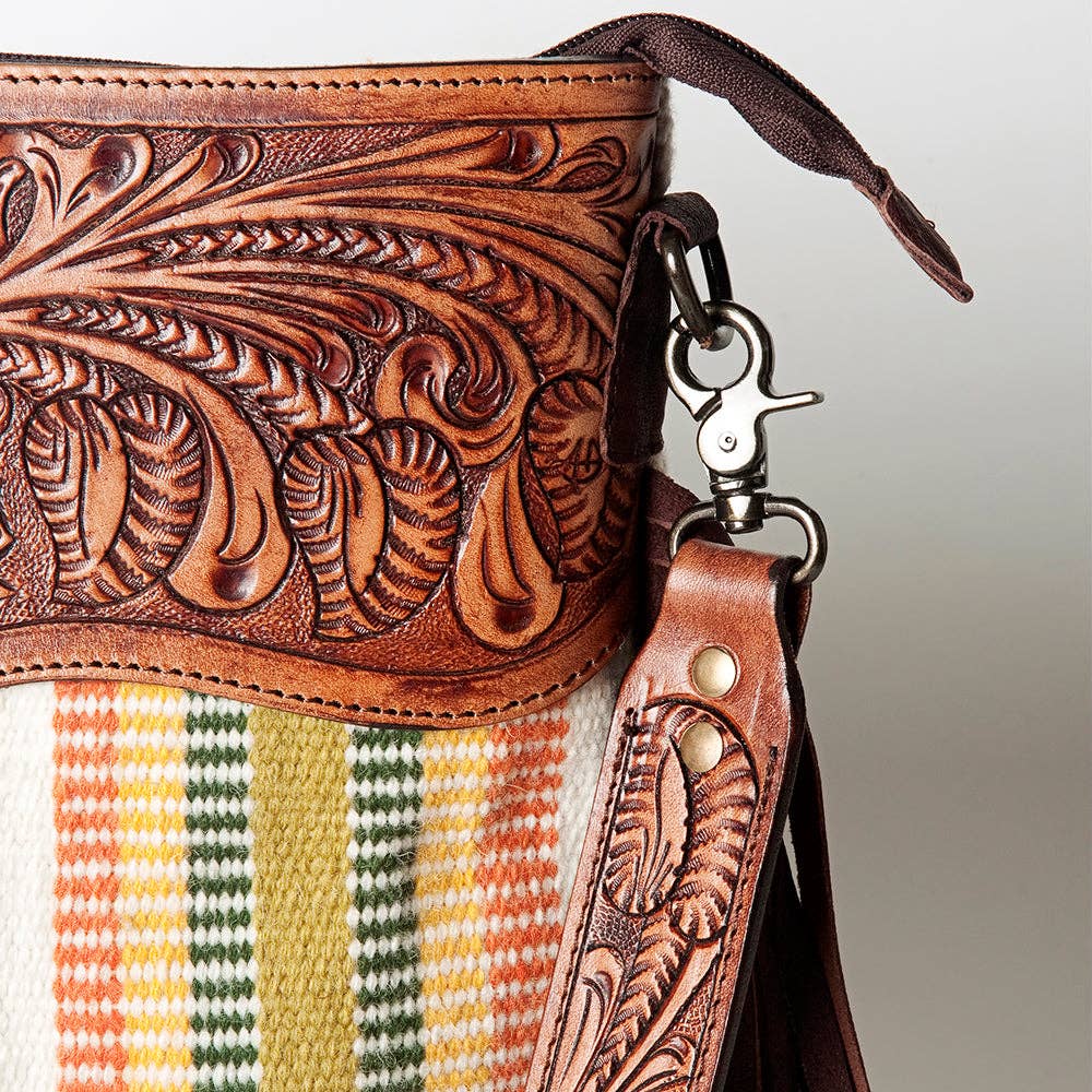 Fringe Tooled Leather Crossbody Bag