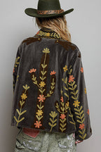 Suzette Vine Embroidery Floral Velvet Jacket