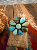 Handcrafted Multi Turquoise & Sterling Silver Cluster Adjustable Ring