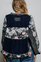 POL French Terry Raw-Edge Trim Patchwork Textured Knit Top