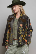 Suzette Vine Embroidery Floral Velvet Jacket