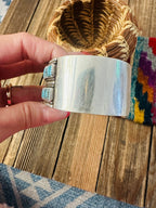 Handcrafted Old Pawn Sterling Silver & Turquoise Needlepoint Cuff Bracelet
