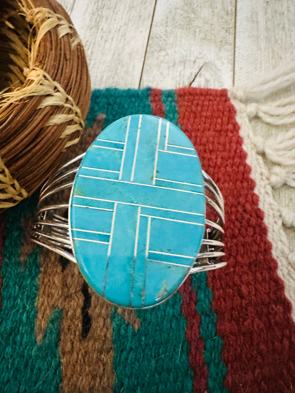 Handcrafted Sterling Silver & Turquoise Inlay Cuff Bracelet