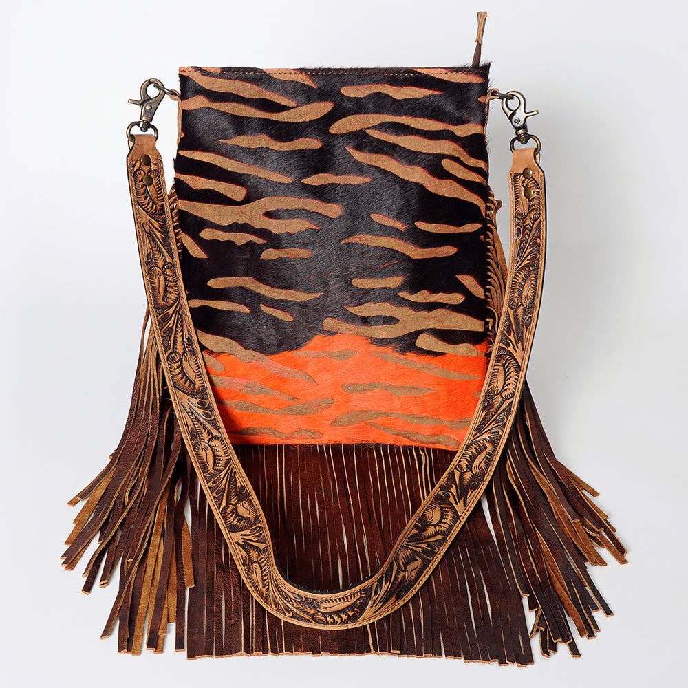 Faye Tiger Stripe Hide Leather Tooled Bag