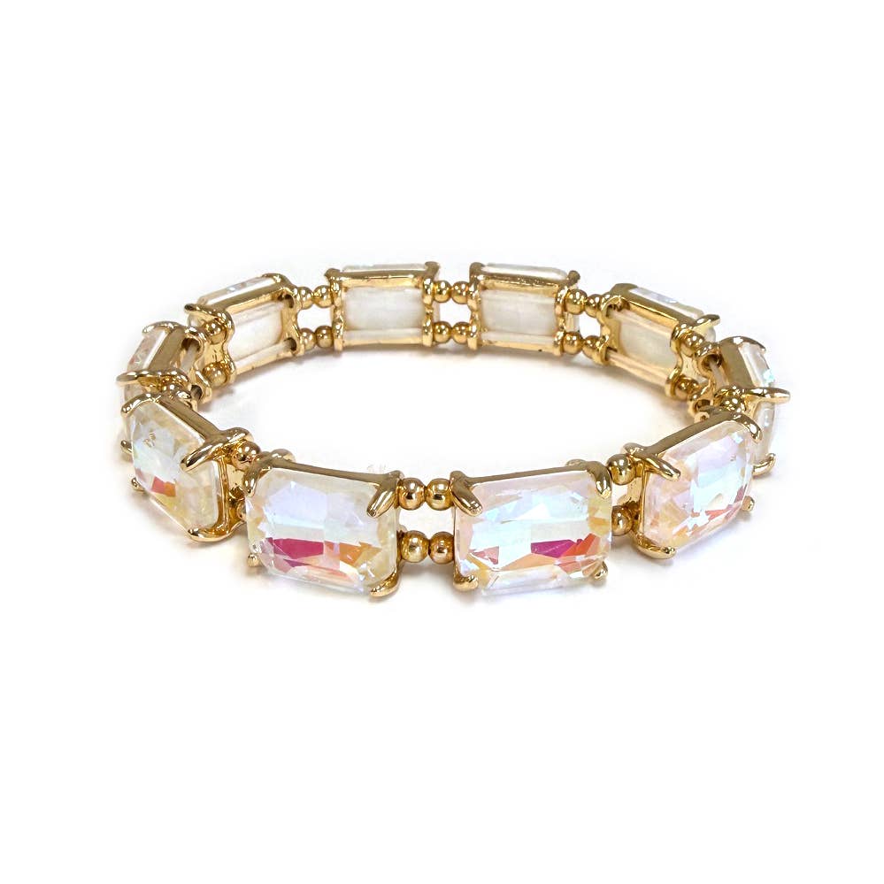 Emerald Cut Crystal AB Stretch Bracelets