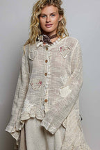 Floral Heart + Star Appliqué Lace Trim Cardigan
