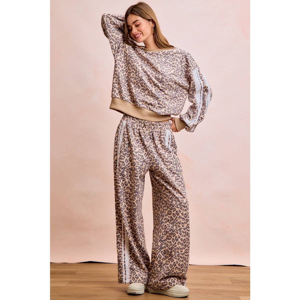 Leopard Lace Stripe Sweat Pants