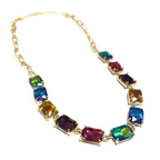 Rectangle Crystal Glass Linked Statement Chain Necklace