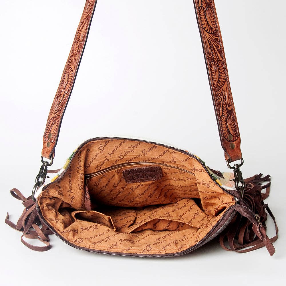 Fringe Tooled Leather Crossbody Bag