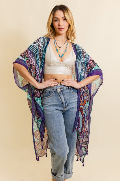 Paisley Print Open Front Kimono