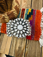 Handcrafted Old Pawn Sterling Silver & Mother of Pearl Cuff Bracelet