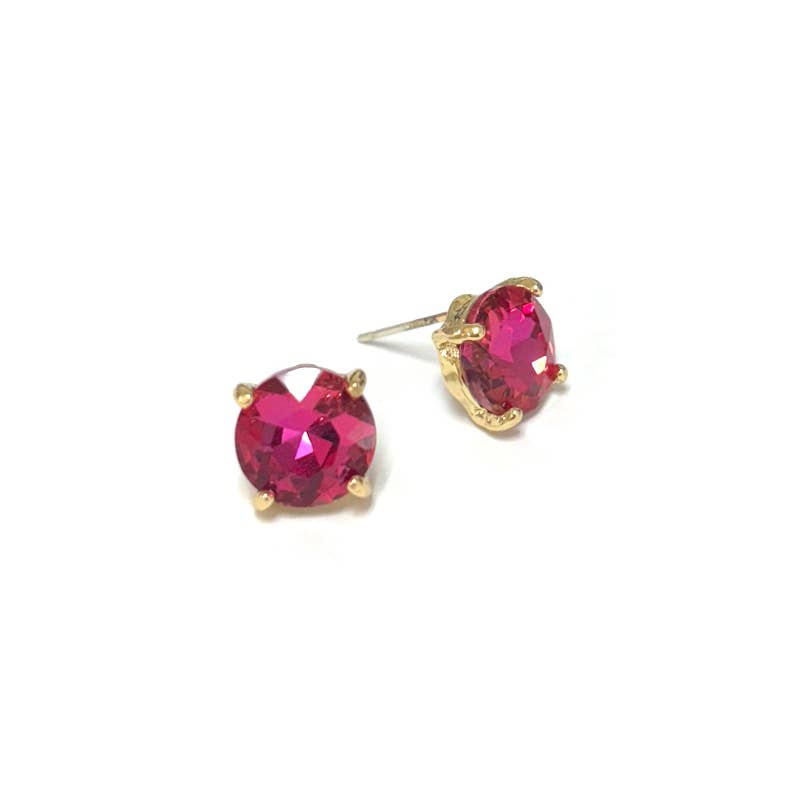 Sterling Silver S925 Post Round Glass Stud Earrings 10mm