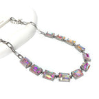 Rectangle Crystal Glass Linked Statement Chain Necklace