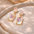 Midi Size Rectangle Linked Crystal Glass Dangle Earrings