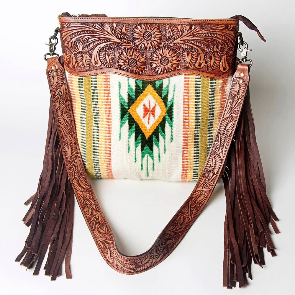 Fringe Tooled Leather Crossbody Bag