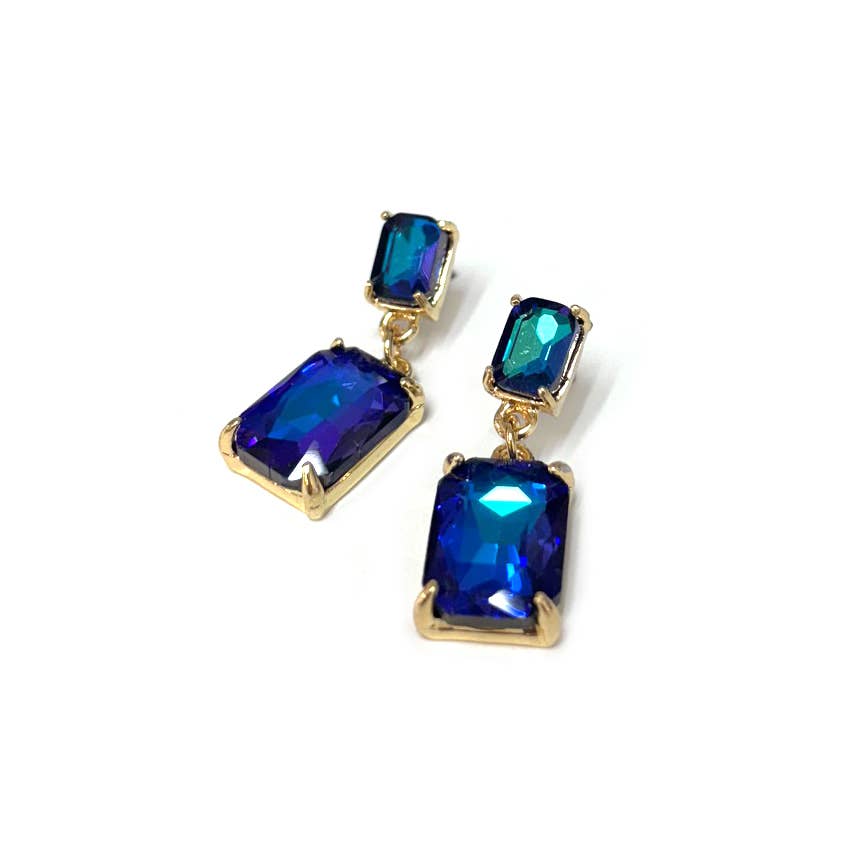 Midi Size Rectangle Linked Crystal Glass Dangle Earrings