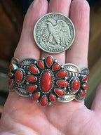 Handcrafted Sterling Silver and Mediterranean Coral Cluster Cuff Bracelet by Murphy Platero