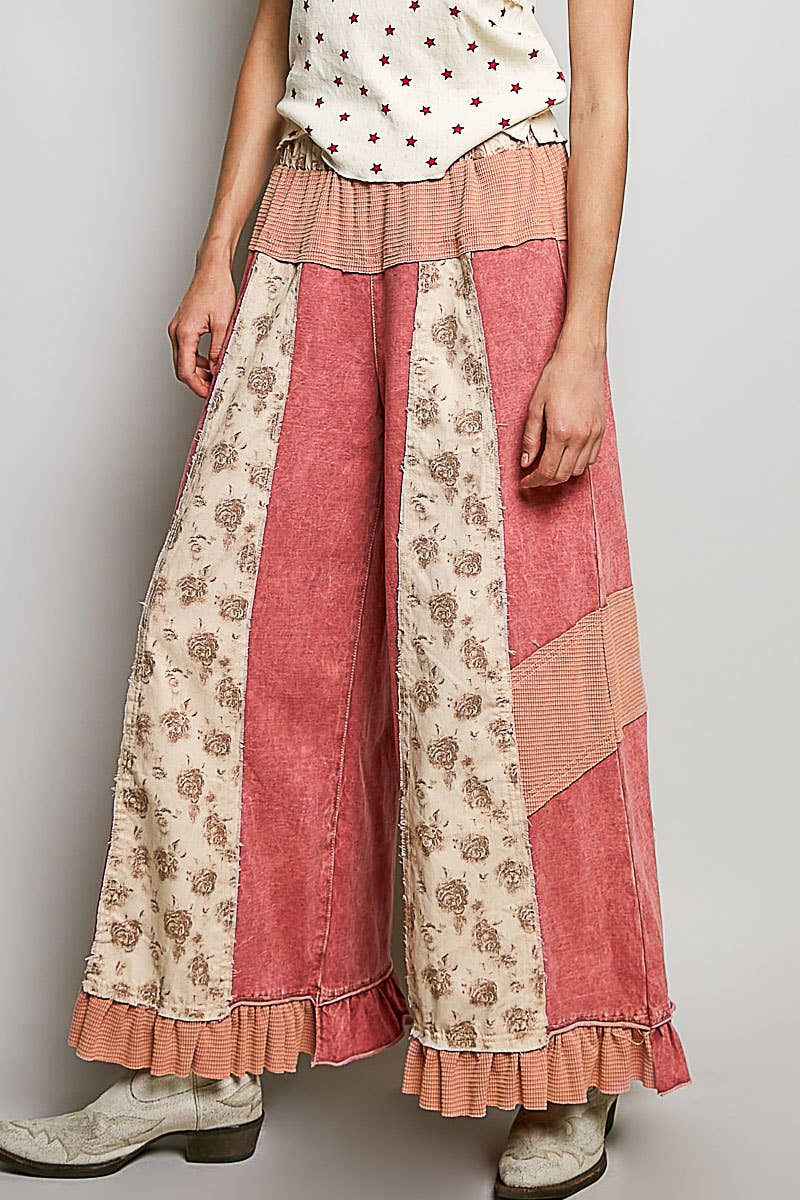 French Terry Ruffle Hem Straight-Leg Pants