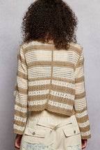 Stripe Long Sleeve Floral Embroidered Crochet Cardigan SALE