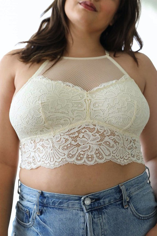 Plus Size High Neck Lace Open Back Bralette