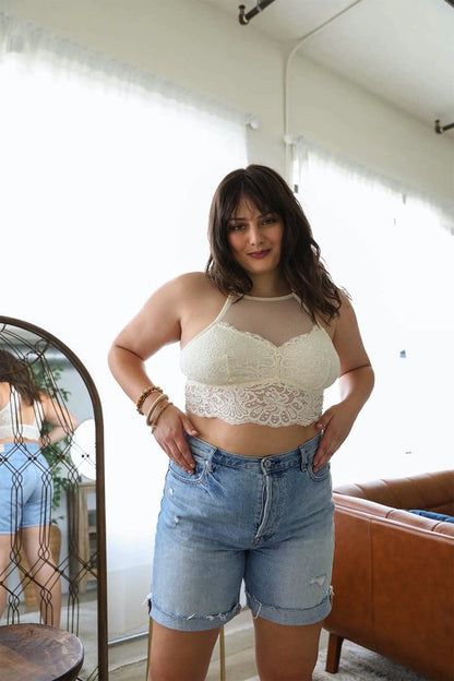 Plus Size High Neck Lace Bralette