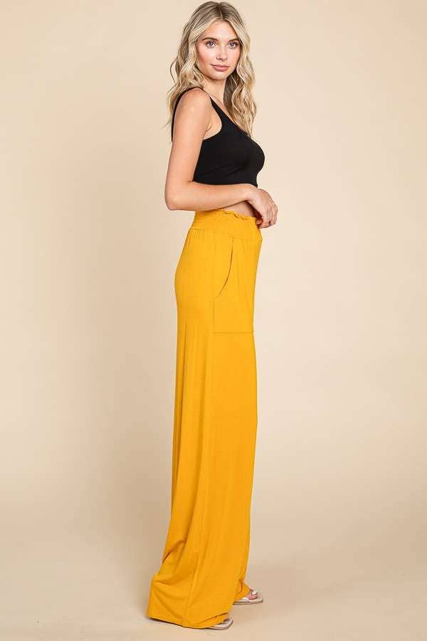 SMOCKING WAIST WIDE POCKET PANTS