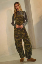 Camo Denim Barrel Overalls Jumpsuit