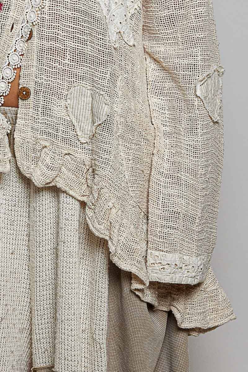 Floral Heart + Star Appliqué Lace Trim Cardigan