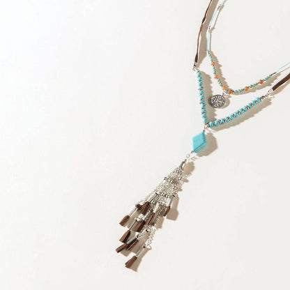 Two Moons Boho Fringe Necklace in Mesa Blue