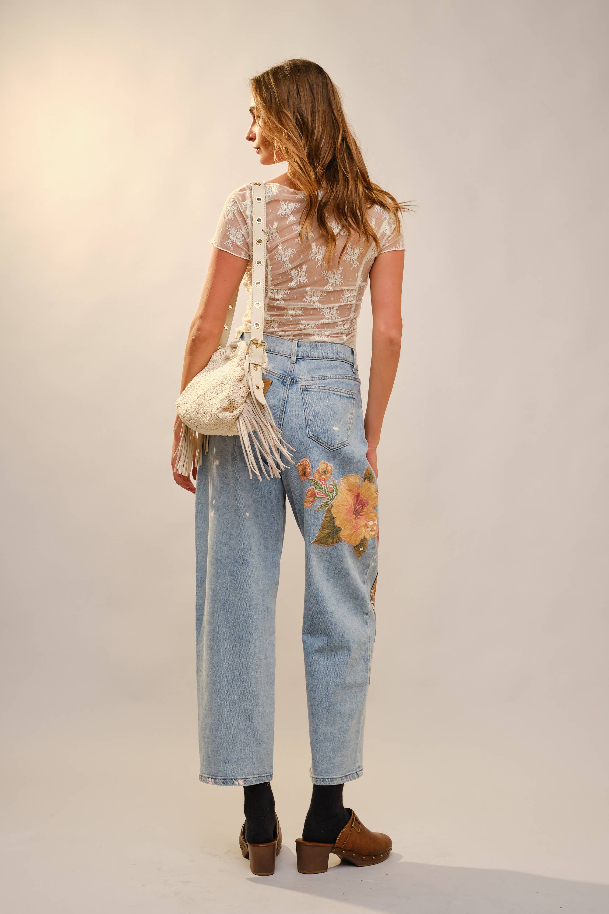 Floral Patchwork Barrel Leg Jean – High Rise Relaxed Fit