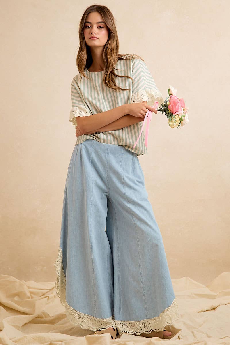 Crochet Trim Tulip Wide Leg Jeans