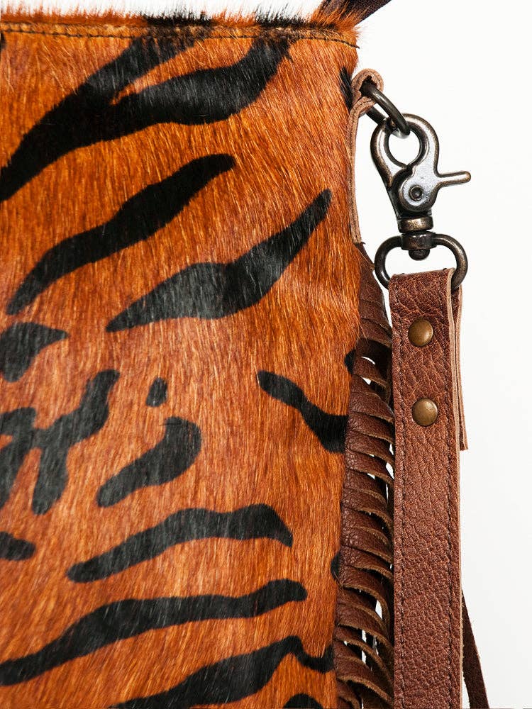Faye Tiger Stripe Hide Leather Tooled Bag