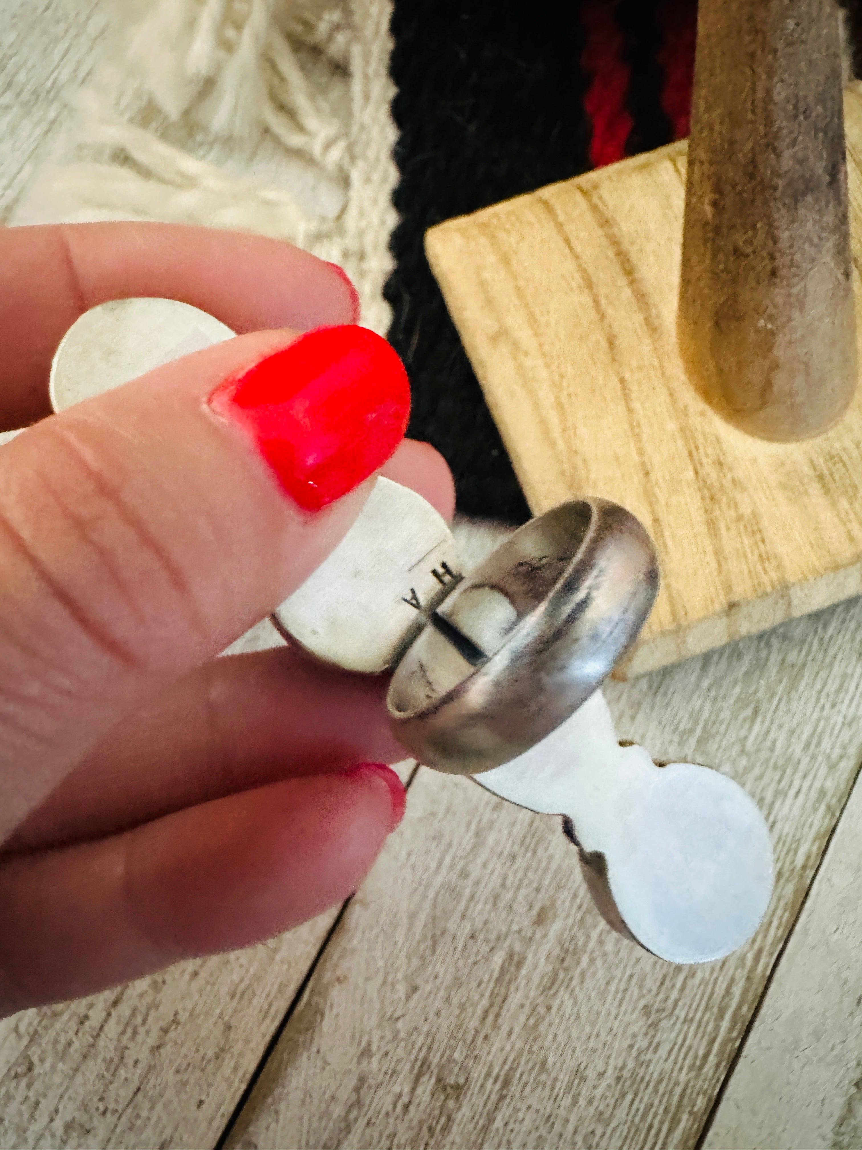 Handcrafted Sterling Silver & Number 8 Turquoise Ring Size 8.5