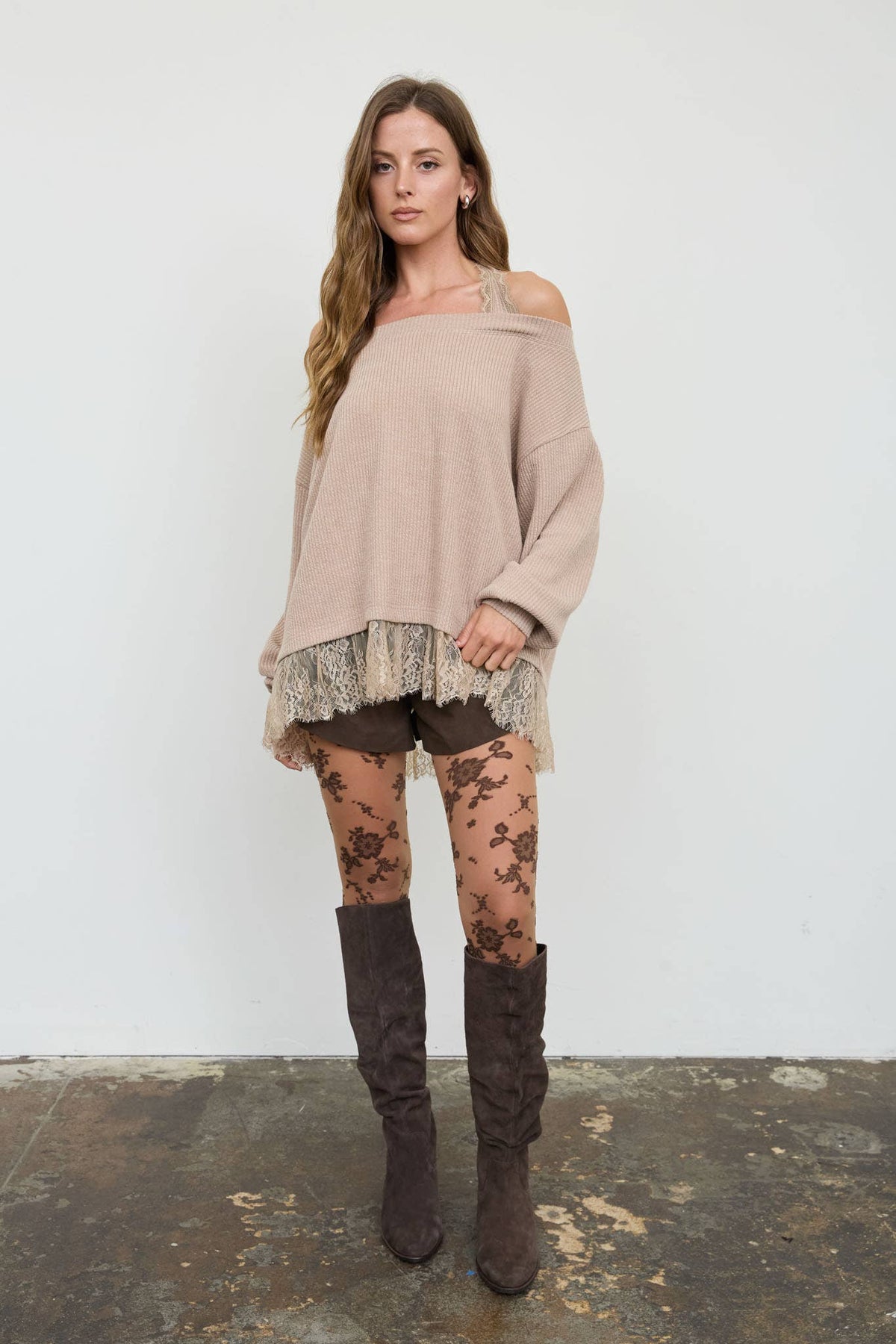 Lace Layers Sweater Knit Top