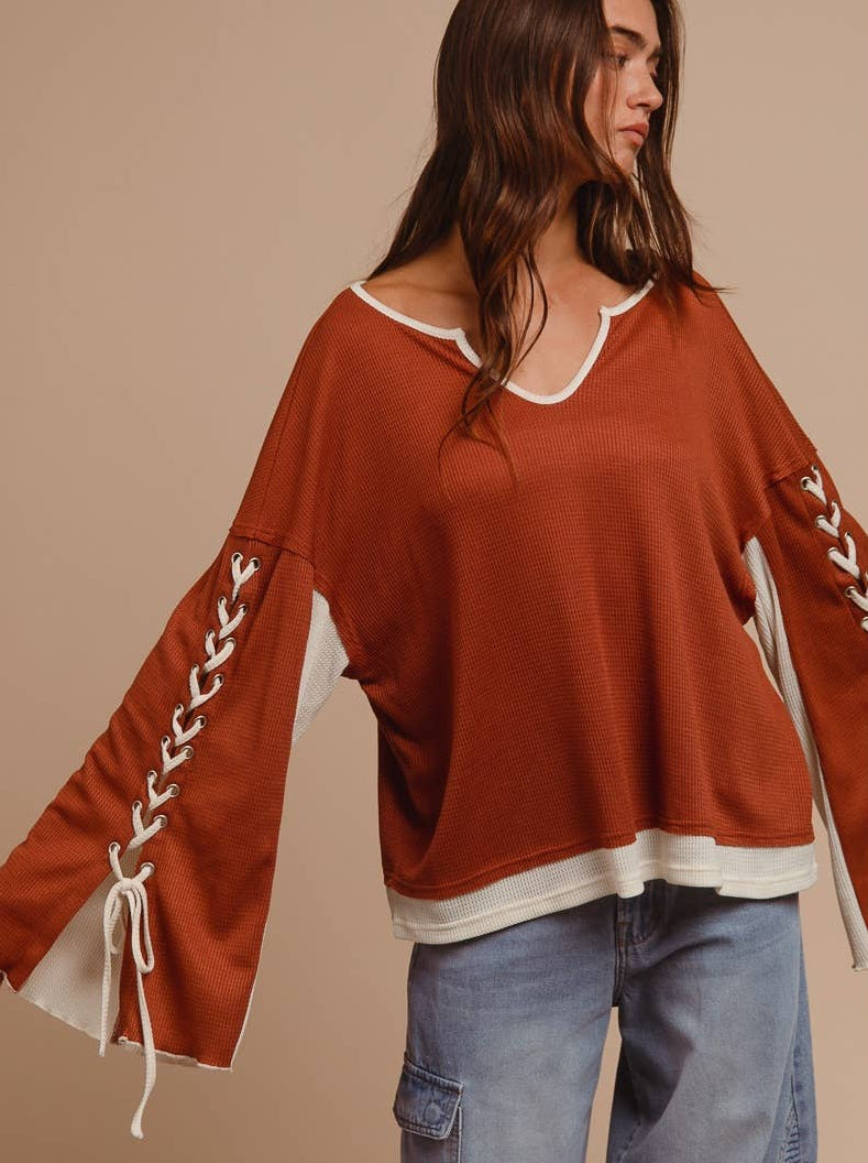 Laced Arm Boho Bell Sleeve Top