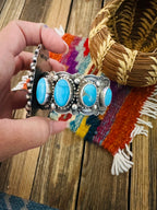 Handcrafted Sterling Silver & Turquoise Cluster Cuff Bracelet by Shawn Cayatineto