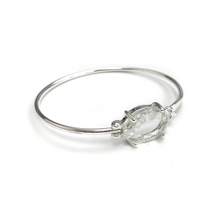 Crystal Oval Stone Cuff Metal Bangle